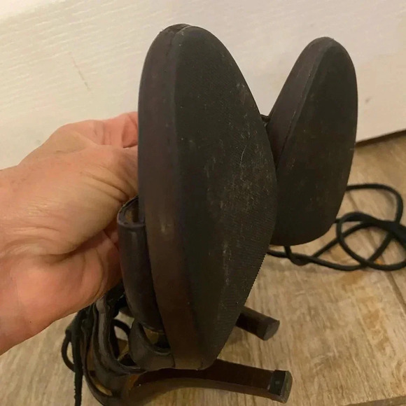 Yves Saint Laurent Black Leather Moorland Lace Up Gladiator Heels - Picture 11 of 14